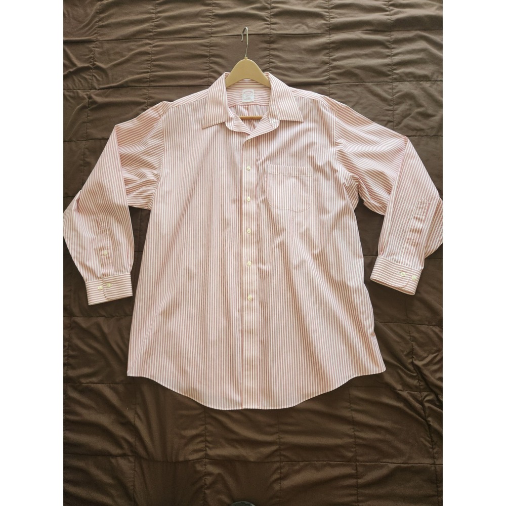 Brooks Brothers 346 Men's Non-Iron Dress Shirt - 17.5 34/35 Red & White Stripe